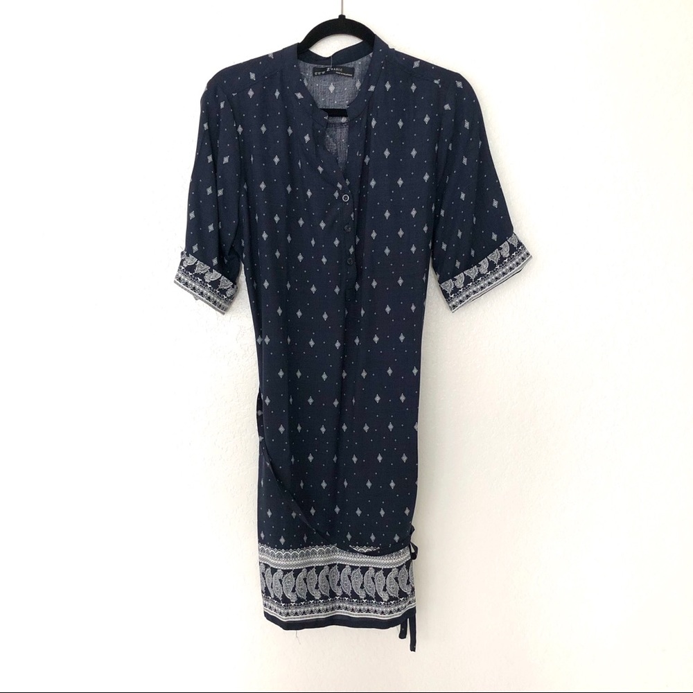 Navy Blue Paisley Shirt Dress
